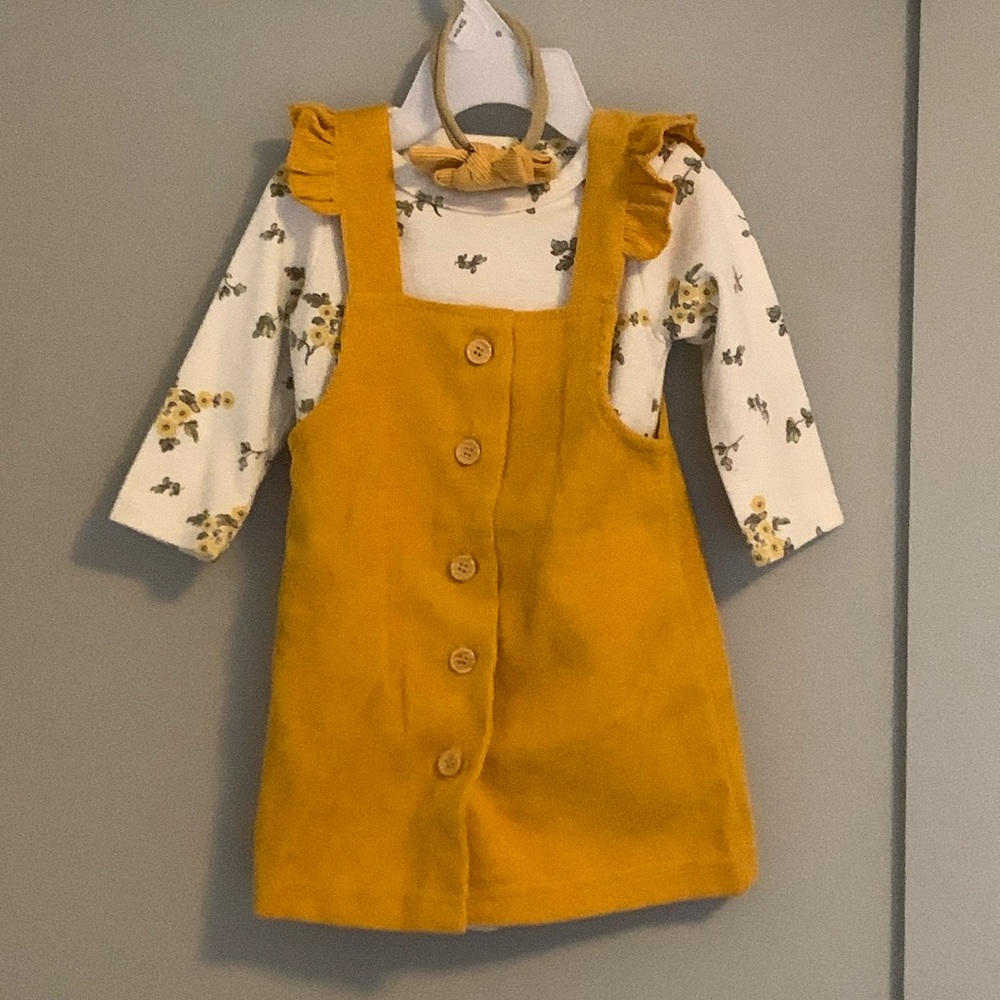 Shabby Chic Baby Girl 3-6 Month Yellow Jumper Dress Outfit EUC